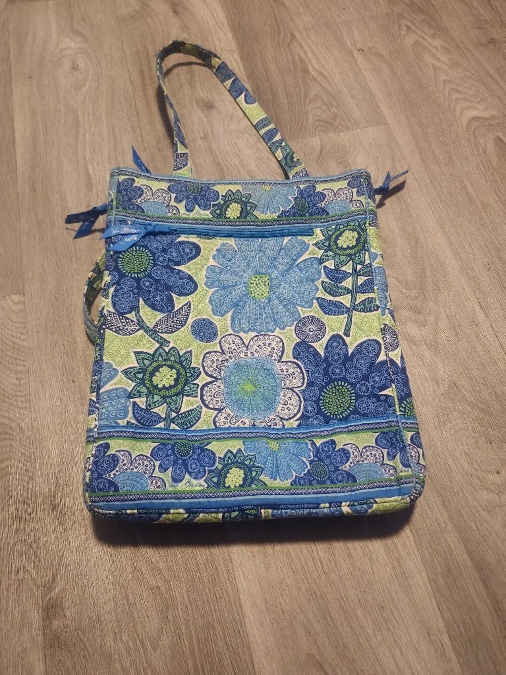 Vera Bradley Doodle Daisy Cotton Laptop Tote Bag Retired Pattern Blue Green EUC